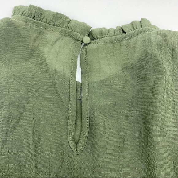 Nanette Lepore Olive Green Cap Sleeve Peasant Blouse Boho Pleat Detail Sz M - Picture 6 of 9